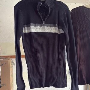 Calvin Klein Black Zip Up Sweater with Ribbed Texture